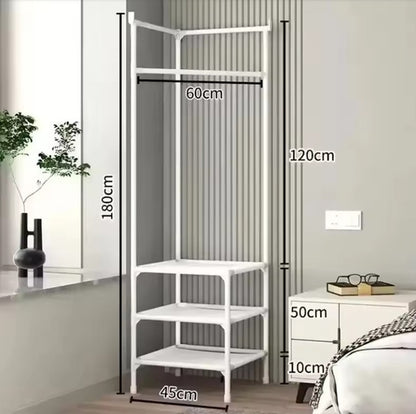 3 Layer Clothing Storage Rack Shelf Removable Floor Standing Clothes Hanger MultiFunction Corner