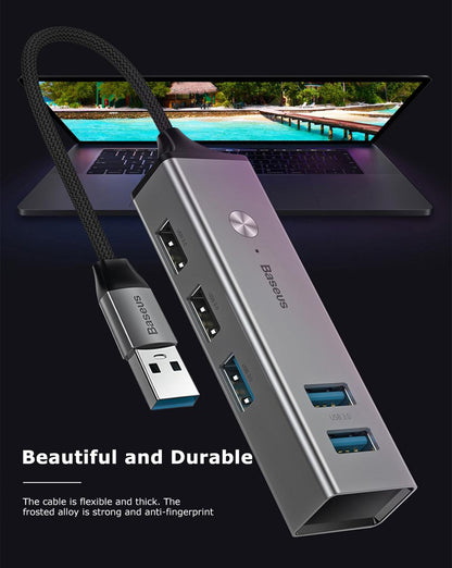 100% Genuine Baseus Cube USB To USB 3.0 + USB 2.0 HUB Adapter Portable 5 Device Charger LED Indicator Light Charging Phone Adapter