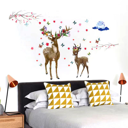 Two Deer Sticker Bird Fairy Flowers Sticker room wallpaper bedroom nursery window decor without Radium stars star wall stickers wall decoration flower butterfly wedding decoration birthday decoration kids room decoration Wall Stickers