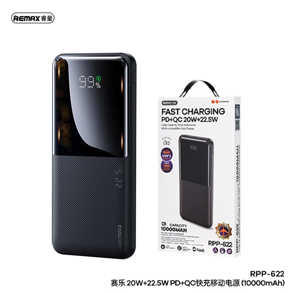 REMAX RPP-622 10000mAh QC 22.5W PD 20W Portable Fast Charging Powerbank Type C LED Digital Display Power bank