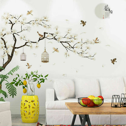 White Cherry Blossom Tree Lotus Flower Butterfly Fairy Girl Flower Border Wall Decoration Sticker TV Frame Sticker Kitchen Living Room Decoration Star Room Deco Wall Stickers Stars Tree Wedding Nursery Decorative