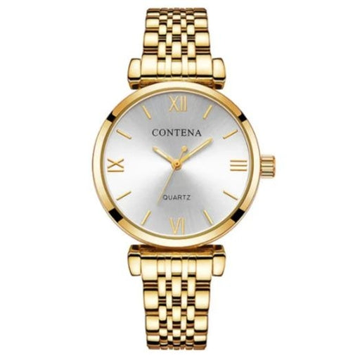 Contena Gold Stainless Steel Luxury Ladies Watch Quartz Analog Business Chain Casual Wrist Dial