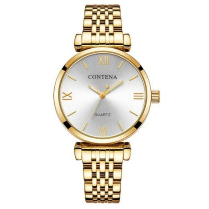 Contena Gold Stainless Steel Luxury Ladies Watch Quartz Analog Business Chain Casual Wrist Dial