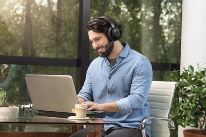 JBL Free WFH Wireless, Over Ear Headset with Detachable Voice-Focus Noise Cancelling Mic, Lossless & Low-lag 2.4GHz USB Dongle for Work from Home, Conference Calls, Online Learning & Teaching
