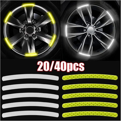 20Pcs Car Tire Rim Reflective Sticker Night Safety Warning Strip Motorcycle Bike Auto Wheel Hub Refl