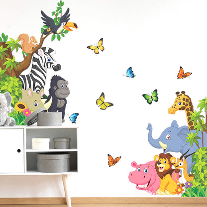 Jungle Safari Tree Cartoon Animals Theme Kids Wall Art Decal Sticker Decoration for Living Room Nursery Baby Girl Boy Kid Children's Room Bedroom Decoration
