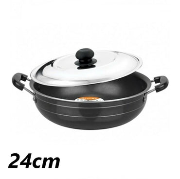 Pioneer Deep Kadai with Lid – 22Cm & 24Cm | Versatile Indian Cooking Wok for Frying & Sautéing