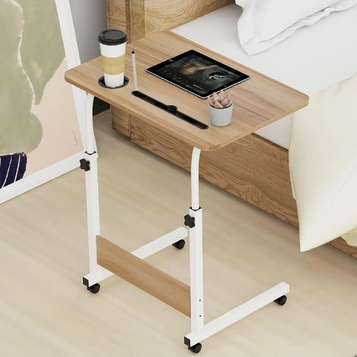 Adjustable Laptop Table with 4 Wheels, Flexible Height, Wooden Portable Desk SMT