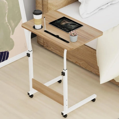 Adjustable Laptop Table with 4 Wheels, Flexible Height, Wooden Portable Desk SMT