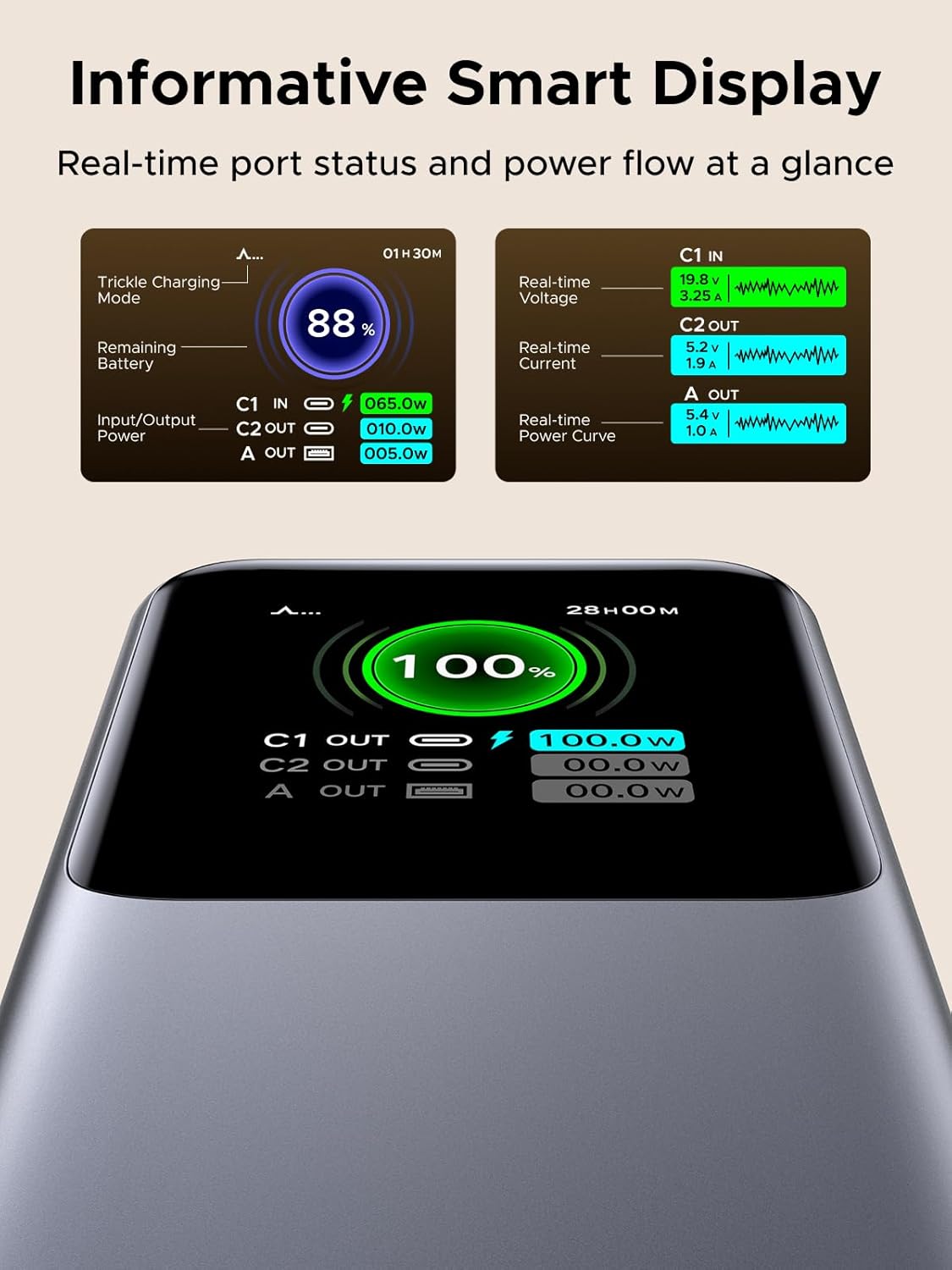 UGREEN 55987B Nexode Power Bank 20000mAh 165W with Built-in USB C Cable Laptop Travel Portable Charger, 100W Input, Fast Charging for MacBook Pro/Air/iPhone 17/16/iPad Pro/Galaxy S26 Ultra/Dell/HP and More