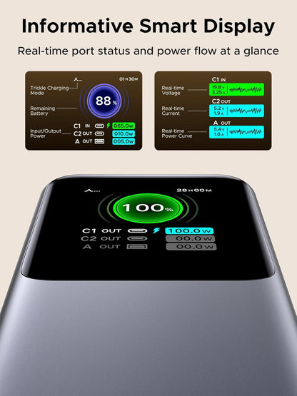 UGREEN 55987B Nexode Power Bank 20000mAh 165W with Built-in USB C Cable Laptop Travel Portable Charger, 100W Input, Fast Charging for MacBook Pro/Air/iPhone 17/16/iPad Pro/Galaxy S26 Ultra/Dell/HP and More
