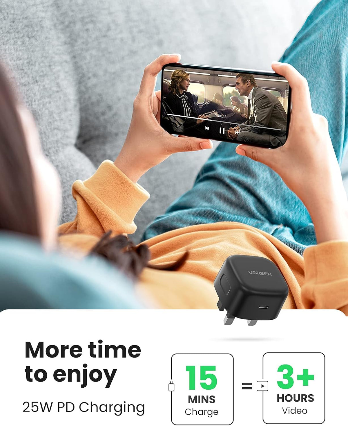UGREEN 25W USB-C Charger Super Fast PD Charger Plug with 2M USB-C Cable - 50577