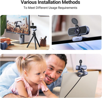 UGREEN 2K Webcam, Full HD 1080P Webcam for PC, Web Camera with Autofocus, Privacy Cover, Dual Noise Cancelling Mics