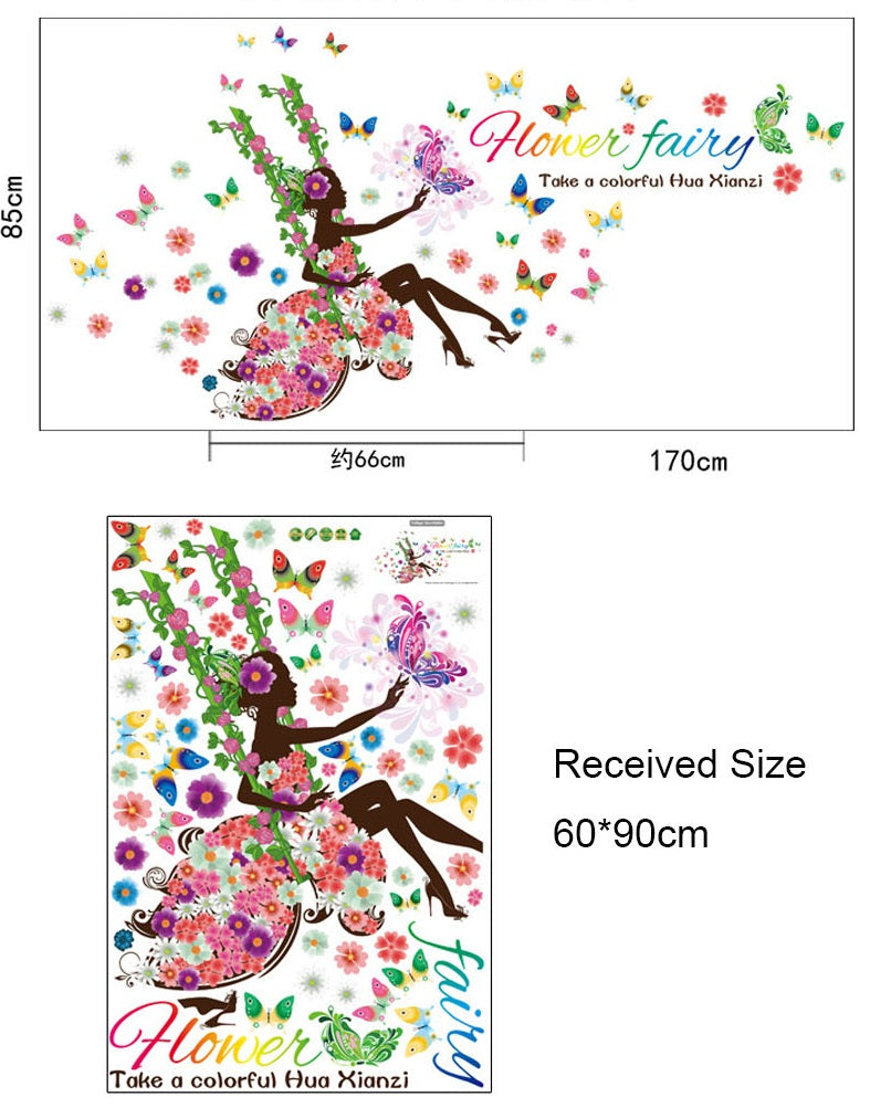 Flower Cycle Girl Butterfly Bird sticker plants room wallpaper bedroom nursery window decor without Radium stars star wall stickers wall decoration flower butterfly wedding decoration birthday decoration kids room decoration Wall Sticker Buy More Model 06