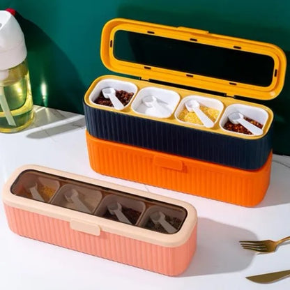 4-In-1 Spice Box with 4 Compartments, Lids & Spoons