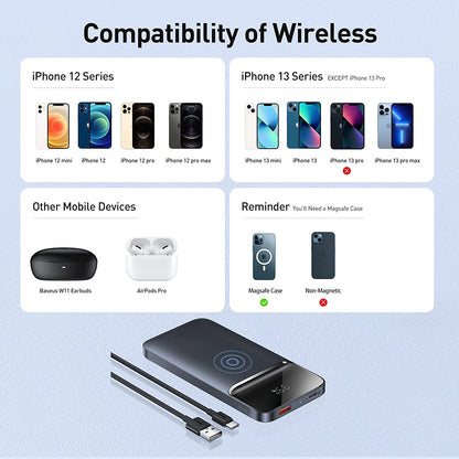Baseus PD 20W Power Bank 10,000mAh With Magnetic MagSafe Wireless Charging & USB-C