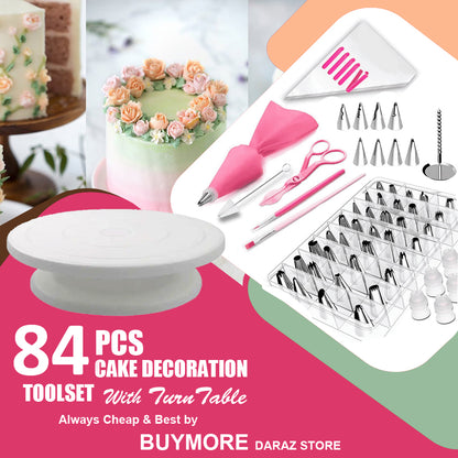 84 Pcs/Set Cake Decorating tool kit with Nozzles Disposable piping bag all in one cake decoration tools with Cake Turntable