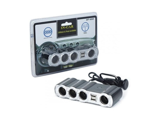 4 Way 12V Car Cigarette Lighter Socket Splitter 4 Socket WF-4008