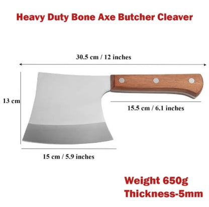 Heavy Duty Butcher Knife for Chopping Bones, Solid Wood Handle Meat Cleaver Knife