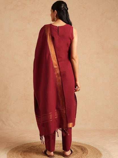 Women Regular Pure Cotton Kurta with Trousers & with Dupatta