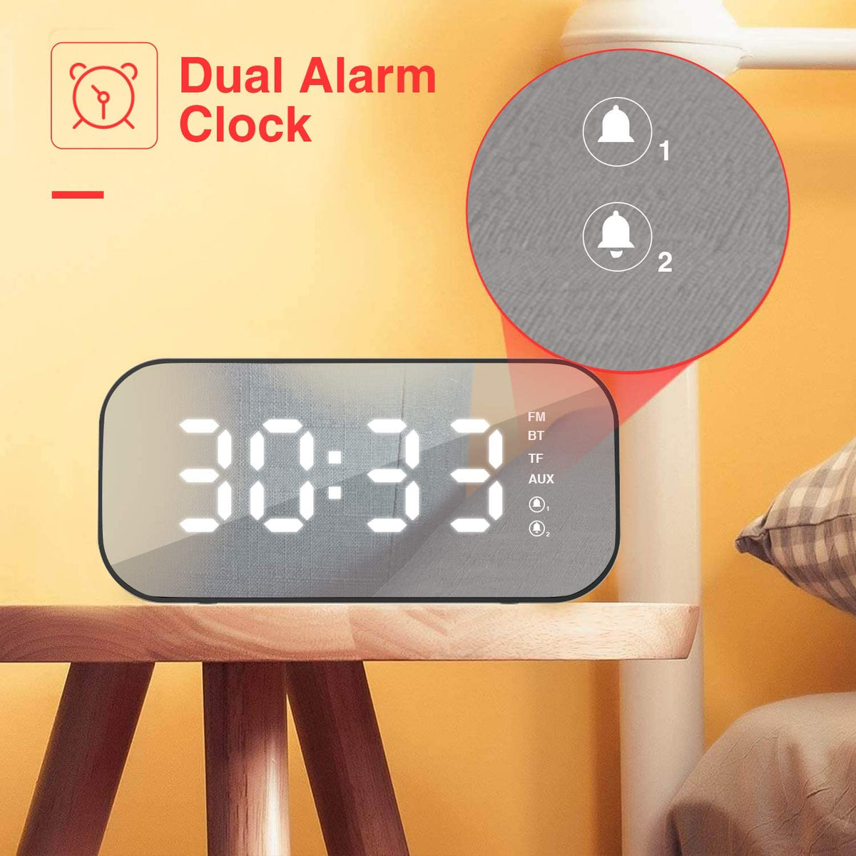 HAVIT M3 Portable Bluetooth Speaker Alarm Clock Wireless LED Display Temperature Support Aux TF USB Music Player