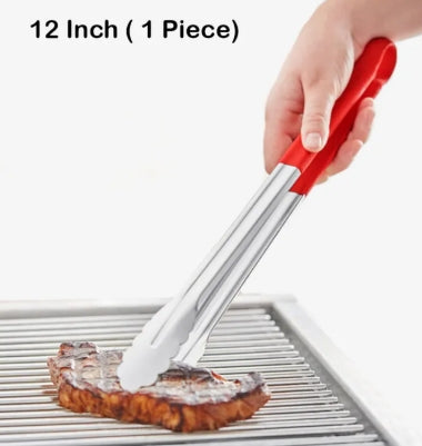 Stainless Steel Kitchen Food Tong with Heat-Resistant Non-Slip Vinyl Coated Handle