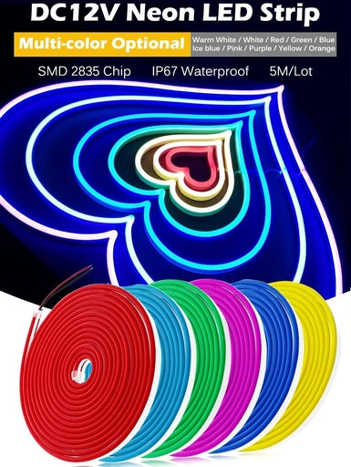 5M Waterproof Neon LED Strip Light 2835 Flexible Rope Light for Ceiling & Outdoor Decor