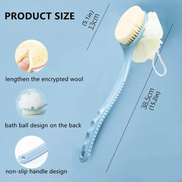 Bath Brush with Curved Long Handle Shower Body Brush with Bristles and Sponge