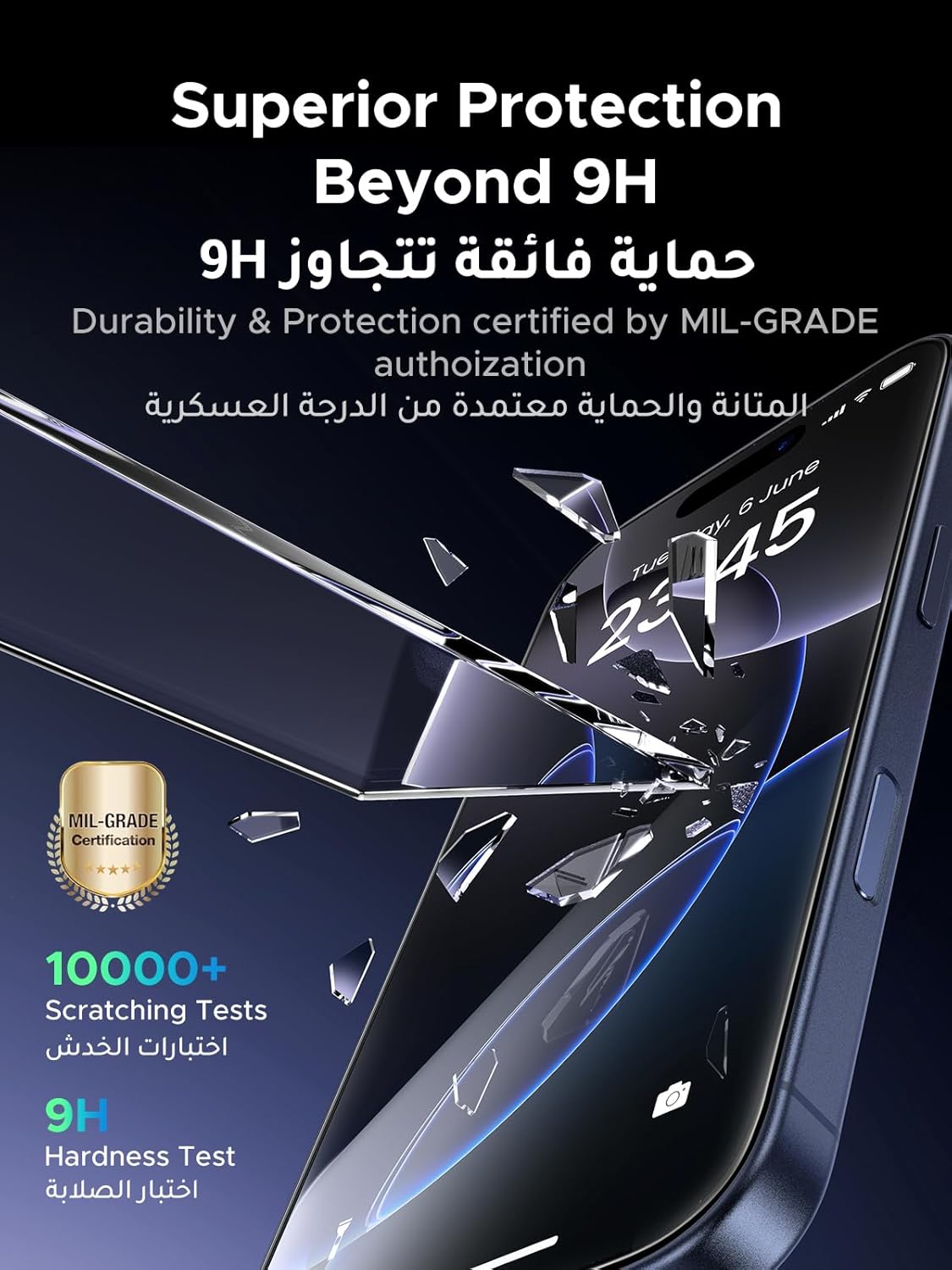 UGREEN 2 Pack for iPhone 17 Pro Max Screen Protector 6.9'' 9H Military Grade Ultimate Drop Protection Ultra Clear Tempered Glass Screen Protector Anti Scratch Easy to Install Case Friendly - 85995