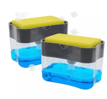 2-In-1 Kitchen Soap Pump Dispenser & Sponge Holder Caddy | Countertop Liquid Soap Organizer Box
