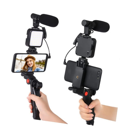 Tripod Video Making Vlog Kit - Tripod, Microphone and Light for Live Broadcast Online Meeting AY- 49 Studio kit Smartphone & Camera Vlogging Kit Video Shooting Photography Suit with Microphone LED Fill Light Mini Tripod Mobile Phone Vlog Selfie stick
