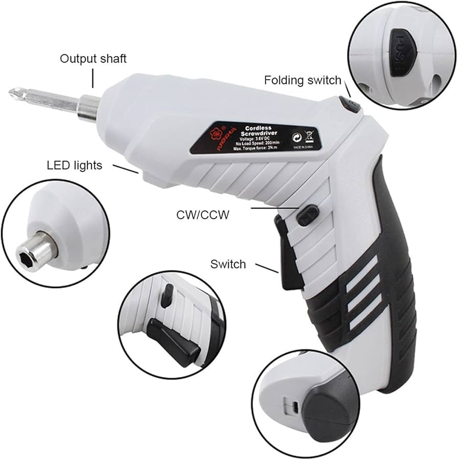 YESIDO EC34 Multifunctional Electric Screwdriver Set Rechargeable Electric Screwdriver Kit, Dual Position Handle with USB Cable, LED Light for Home Office, DIY Tools