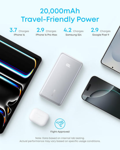 Anker A110E Zolo Power Bank, 20k, 22.5W Max, USB-C In and Out Fast Charging Battery Pack, Slim Travel Essential Phone Power Bank, For iPhone 17/16/15Series, iPad, MacBook Air, Galaxy, and More