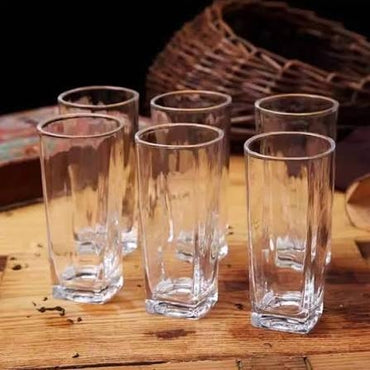 6Pcs Water Glasses Square Base Drinking Glass Set (Red Cherry)