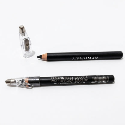 Water Proof Eye & Lips Liner Pencil with BuiltIn Sharpener, Vitamine a & E, Black Make up Pencil