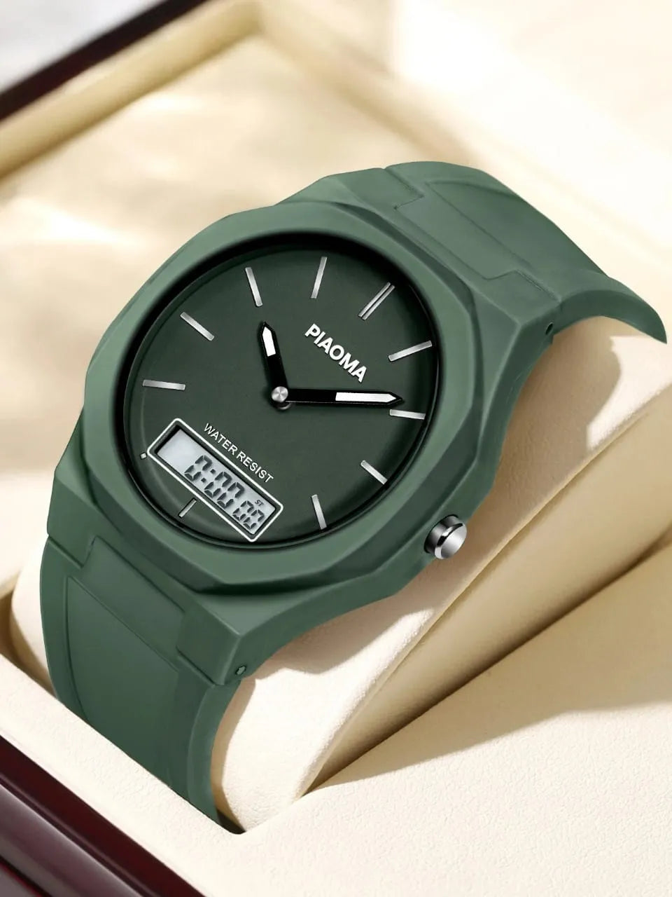 PIAOMA Dual Time Men's Electronic Watch; Trendy Simple Wrist Watch; Waterproof Sports Outdoor Watch