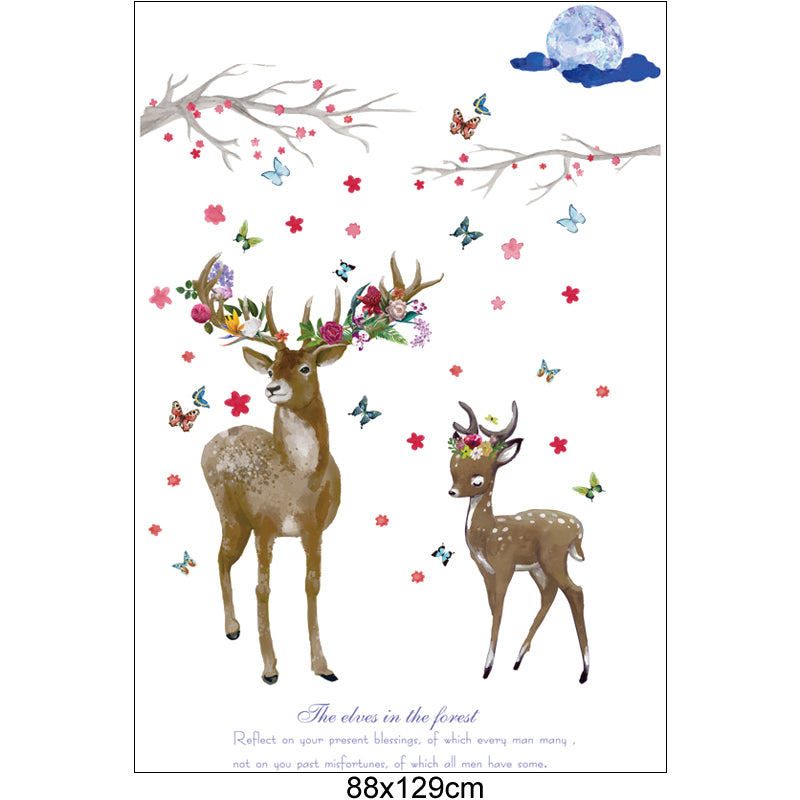 Two Deer Sticker Bird Fairy Flowers Sticker room wallpaper bedroom nursery window decor without Radium stars star wall stickers wall decoration flower butterfly wedding decoration birthday decoration kids room decoration Wall Stickers