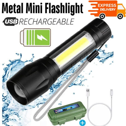 Mini Powerful 2-Way LED USB Rechargeable Flashlight Torch Metal & Plastic SWAT