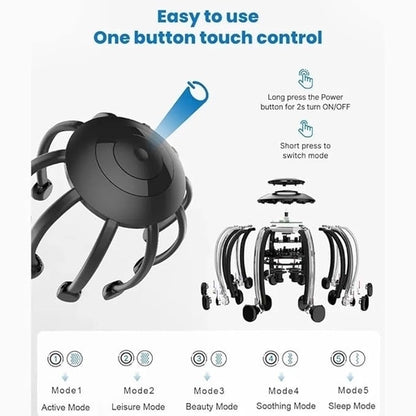 360° Bliss,Rechargeable Head Massager with 3 Modes of Vibration, Cordless Electric Octopus