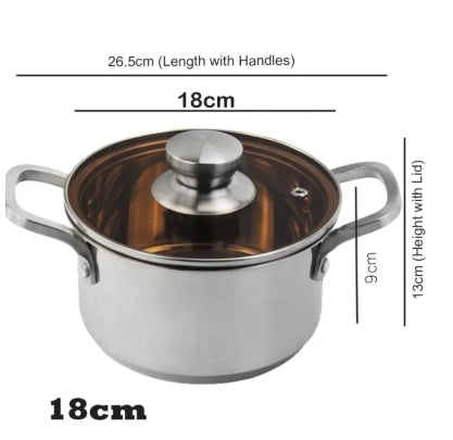 Stainless Steel Thickened Cooking Pot /Soup Pot with Glass Lid for Kitchen 3 Sizes