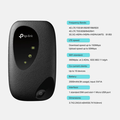 TP-Link M7200 150Mbps 4G LTE Mobile Wi-Fi Qualcomm LTE-FDD/LTE-TDD/DC-HS, M7200 (Qualcomm LTE-FDD/LTE-TDD/DC-HS)