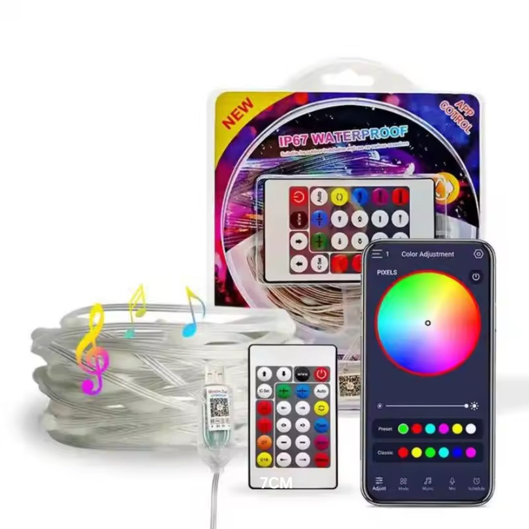 LQHZMYY RGB Neon Light Strip with 24-Key Touchscreen Remote - USB-Powered, IP65, Multicolor
