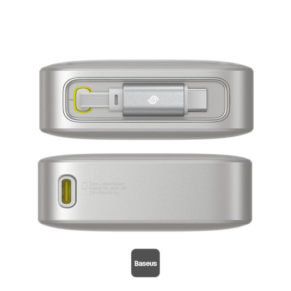Baseus Free2Pull 10000mAh Power Bank with Built-in Retractable Type-C Cable for Laptop - 30W Fast Charging, Digital Display
