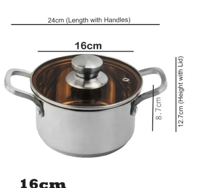 Stainless Steel Thickened Cooking Pot /Soup Pot with Glass Lid for Kitchen 3 Sizes