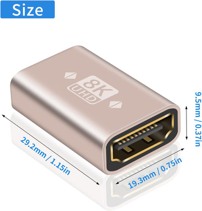 8K HDMI female to female Adapter, HDMI 2.1 to HDMI Connector Extender Gold Plated HDMI Connector Support 8K/4K@60Hz UHD, 3D, HDR, ARC for Laptop, PC, Monitor, Projector