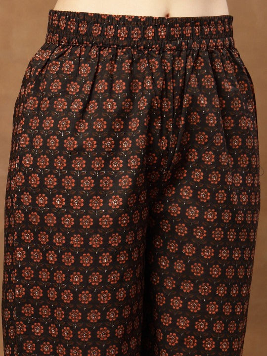 Printed Pure Cotton Round Neck Kurta & Palazzos with Dupatta