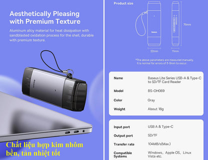 Baseus High Speed Multifunctional Memory Card Reader USB-A & Type-C to SD/TF Card Reader for Smartphone/Tablet/Macbook/Laptop