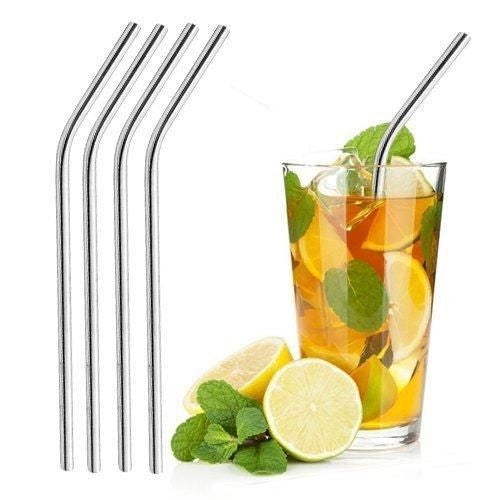 Reusable Stainless Steel Drinking Straws Set of 4 and Cleaning Brush