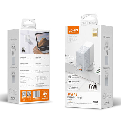 LDNIO A2620C Universal 65W Fast Charging Type-C Notebook Wall Charger Laptop Adapter With Free 1M Type-C Cable