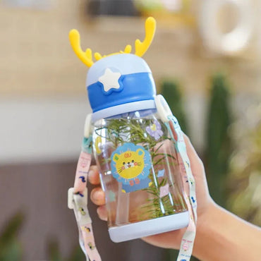 600Ml Kids Antler Cartoon Sippy Cup with Straw – Leakproof Water Bottle for Children